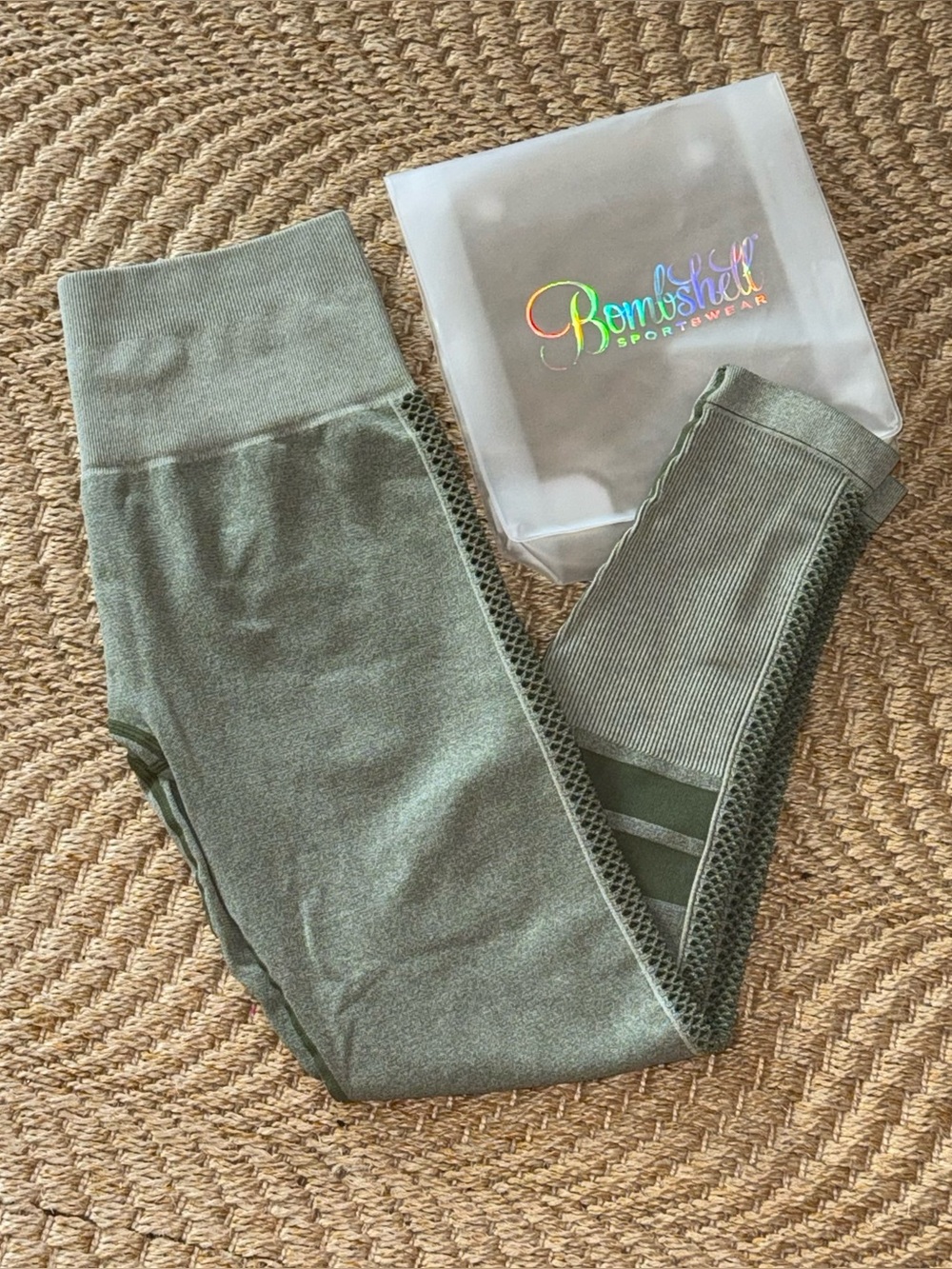 Bombshell Sportswear Olive Green Striped Leggings Medium M/L